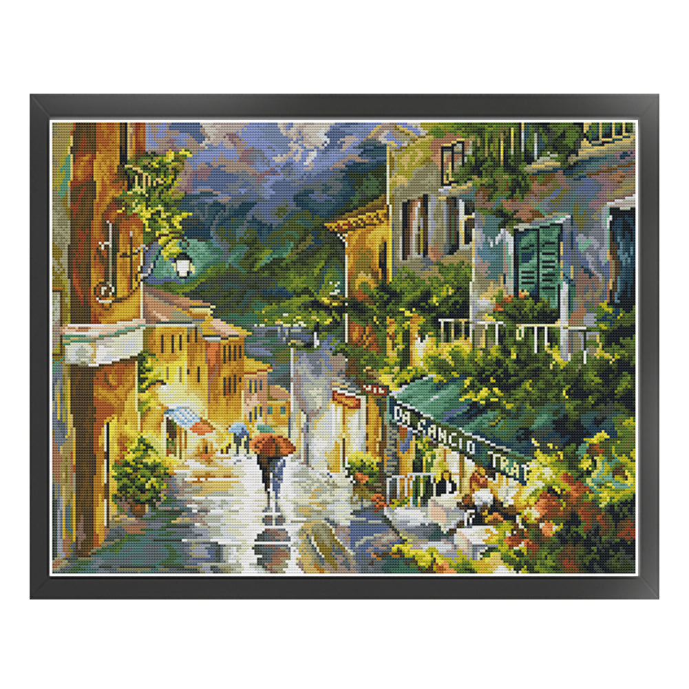 Mountain City Night View - 14CT Stamped Cross Stitch 49*38CM(Joy Sunday)