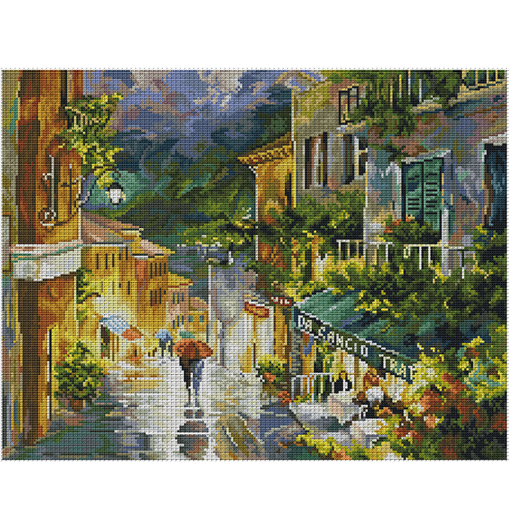 Mountain City Night View - 14CT Stamped Cross Stitch 49*38CM(Joy Sunday)