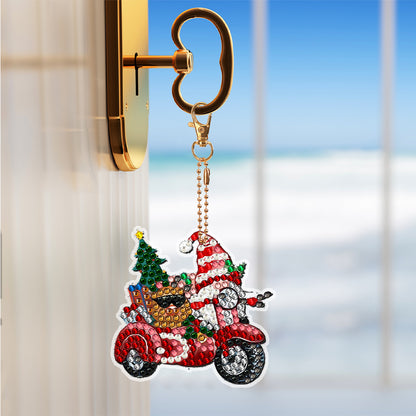 12PCS Double Sided Diamond Painting Art Keychain Pendant for Beginner(Red Truck)