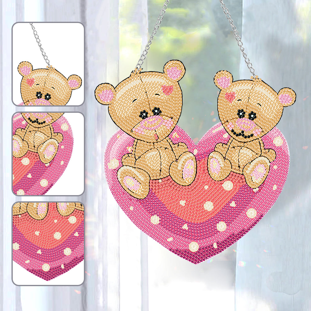 Acrylic Love Bear Single-Sided 5D DIY Diamond Painting Hanging Pendant 20x20cm