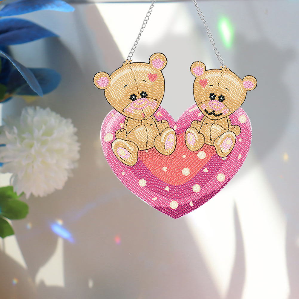 Acrylic Love Bear Single-Sided 5D DIY Diamond Painting Hanging Pendant 20x20cm