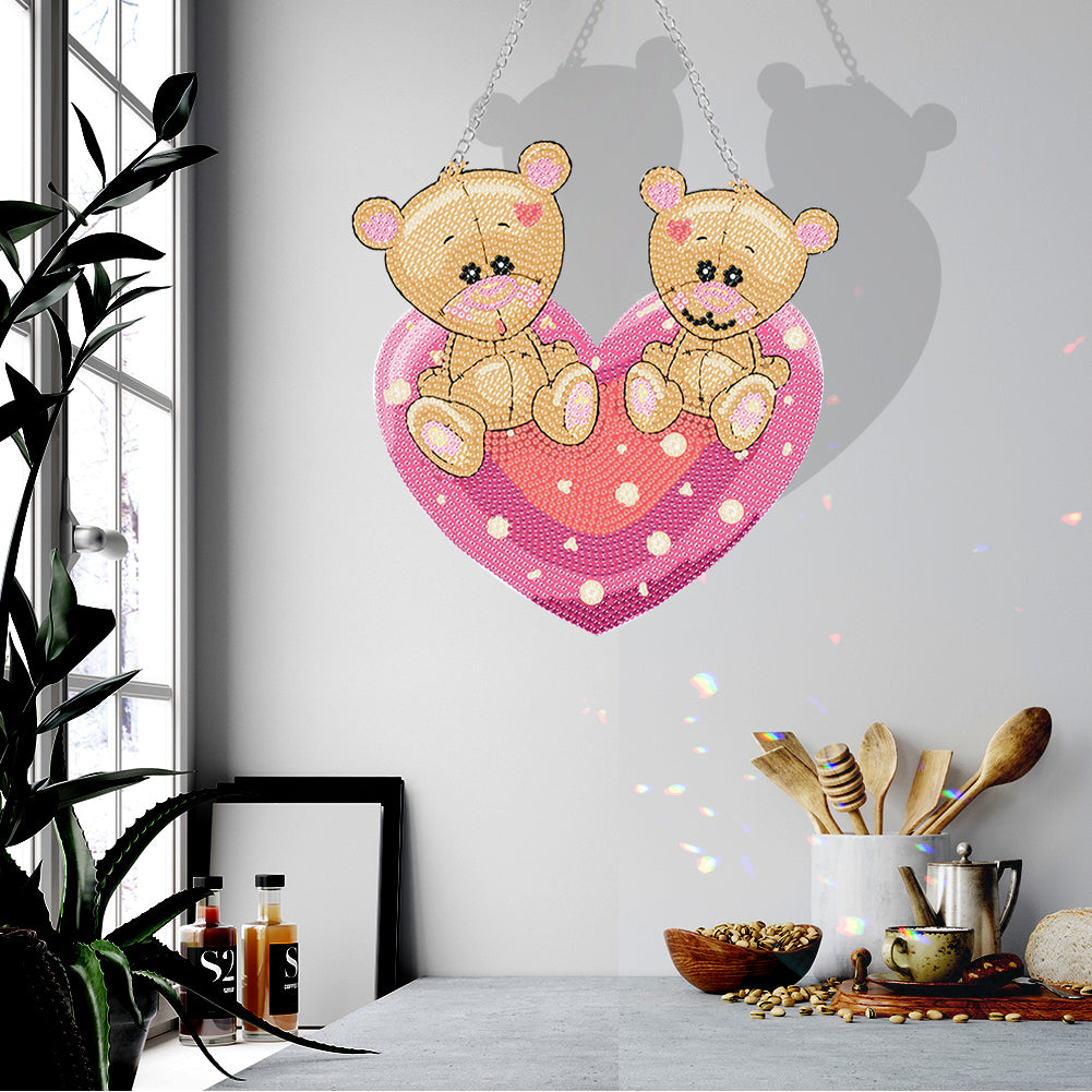 Acrylic Love Bear Single-Sided 5D DIY Diamond Painting Hanging Pendant 20x20cm