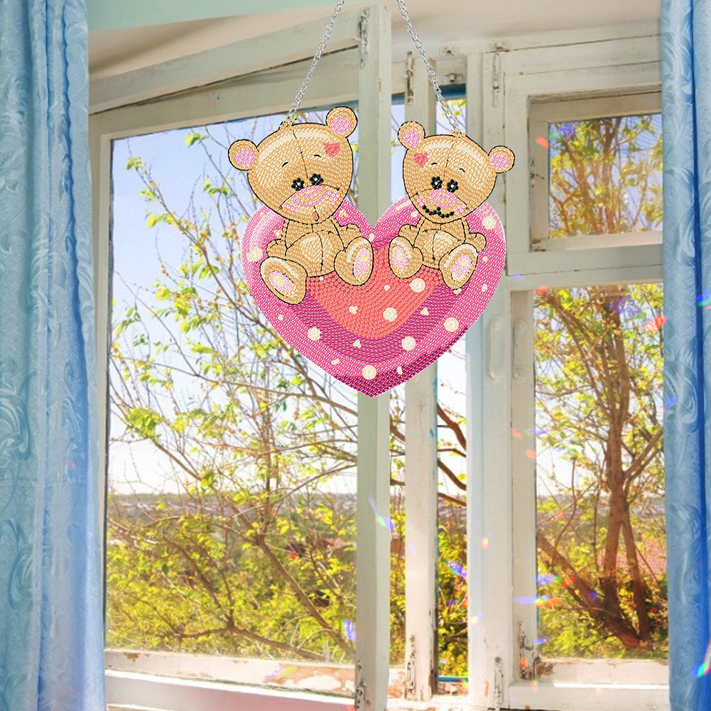 Acrylic Love Bear Single-Sided 5D DIY Diamond Painting Hanging Pendant 20x20cm