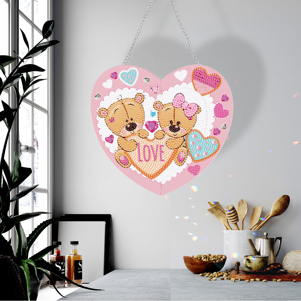 Acrylic Love Bear Single-Sided 5D DIY Diamond Painting Hanging Pendant 20x20cm