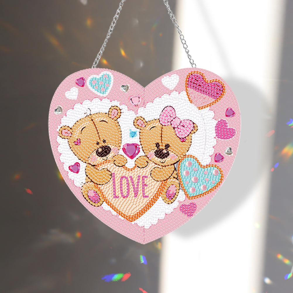 Acrylic Love Bear Single-Sided 5D DIY Diamond Painting Hanging Pendant 20x20cm