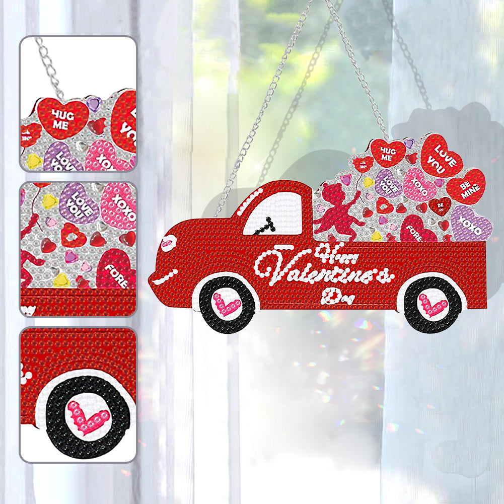 Acrylic Love Truck Single-Sided 5D DIY Diamond Painting Hanging Pendant 20x15cm