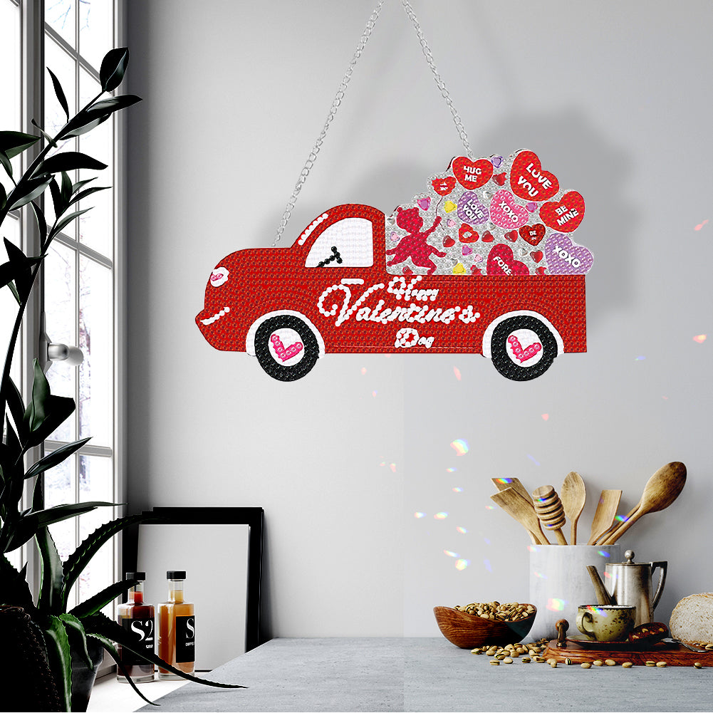 Acrylic Love Truck Single-Sided 5D DIY Diamond Painting Hanging Pendant 20x15cm