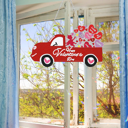 Acrylic Love Truck Single-Sided 5D DIY Diamond Painting Hanging Pendant 20x15cm