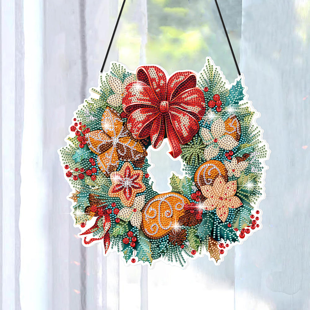 Christmas Special Shaped Diamond Painting Art Hanging Wreath (Biscuit Bow)