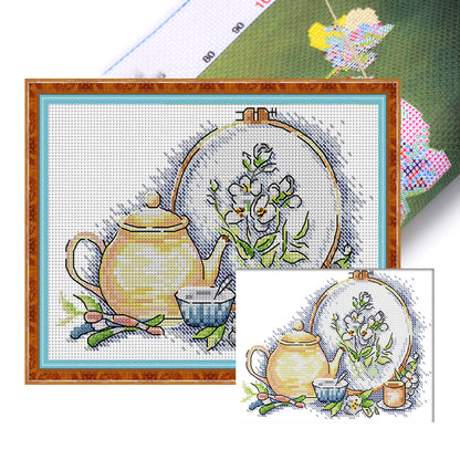 With Afternoon Tea - 14CT Stamped Cross Stitch 21*16CM(Joy Sunday)