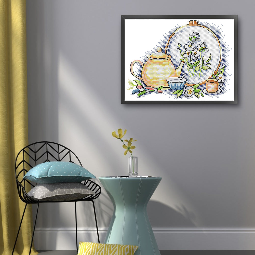 With Afternoon Tea - 14CT Stamped Cross Stitch 21*16CM(Joy Sunday)