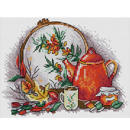 With Afternoon Tea - 14CT Stamped Cross Stitch 21*17CM(Joy Sunday)