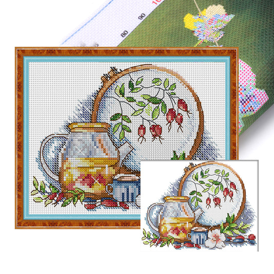 With Afternoon Tea - 14CT Stamped Cross Stitch 21*17CM(Joy Sunday)
