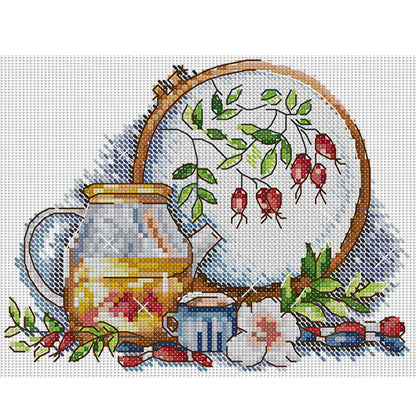 With Afternoon Tea - 14CT Stamped Cross Stitch 21*17CM(Joy Sunday)