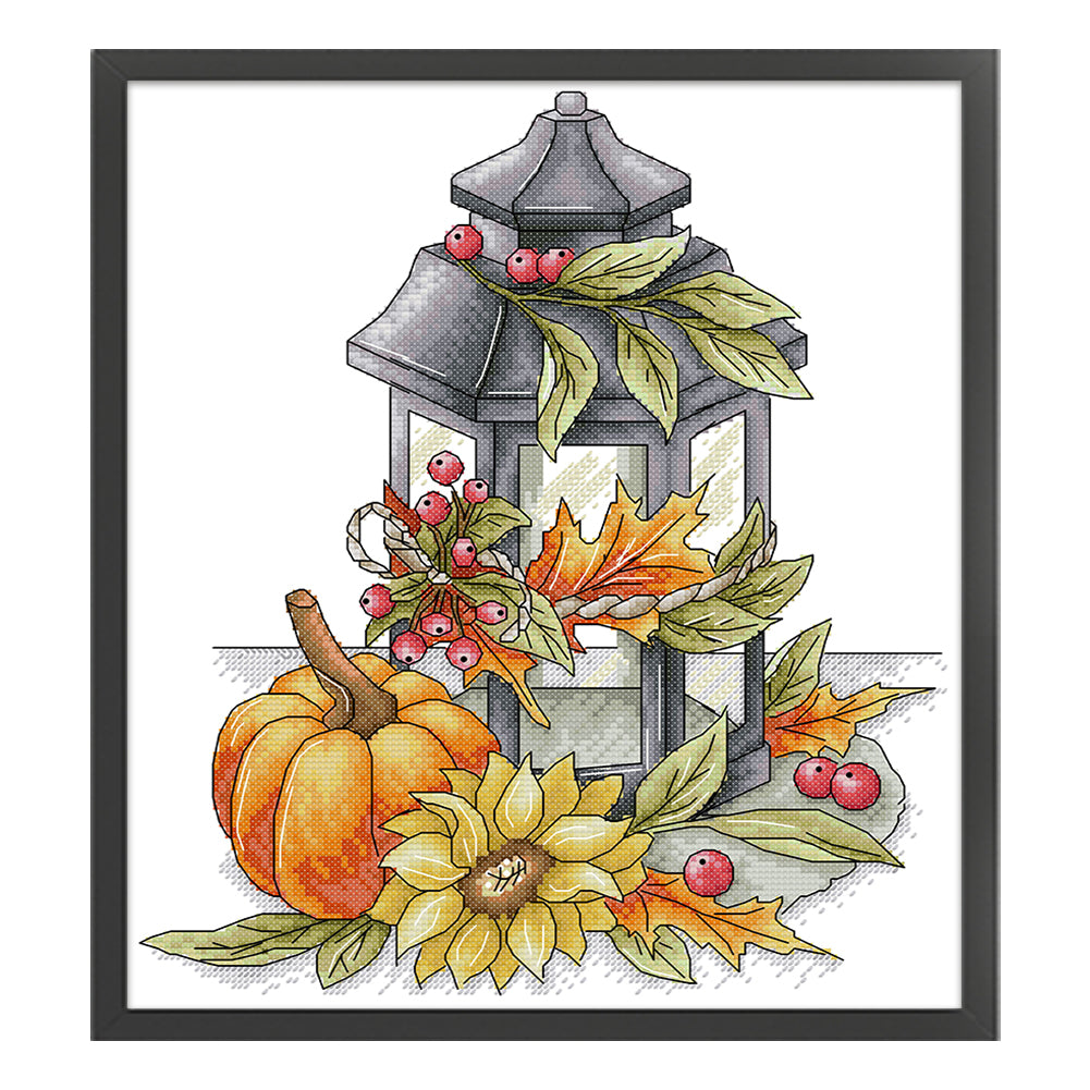 Autumn Of Flowers And Lanterns - 14CT Stamped Cross Stitch 32*36CM(Joy Sunday)