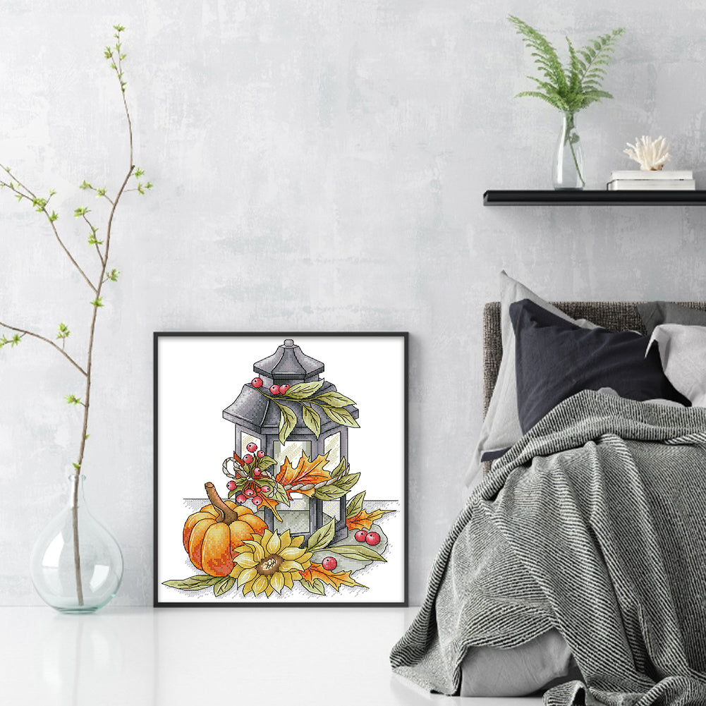 Autumn Of Flowers And Lanterns - 14CT Stamped Cross Stitch 32*36CM(Joy Sunday)