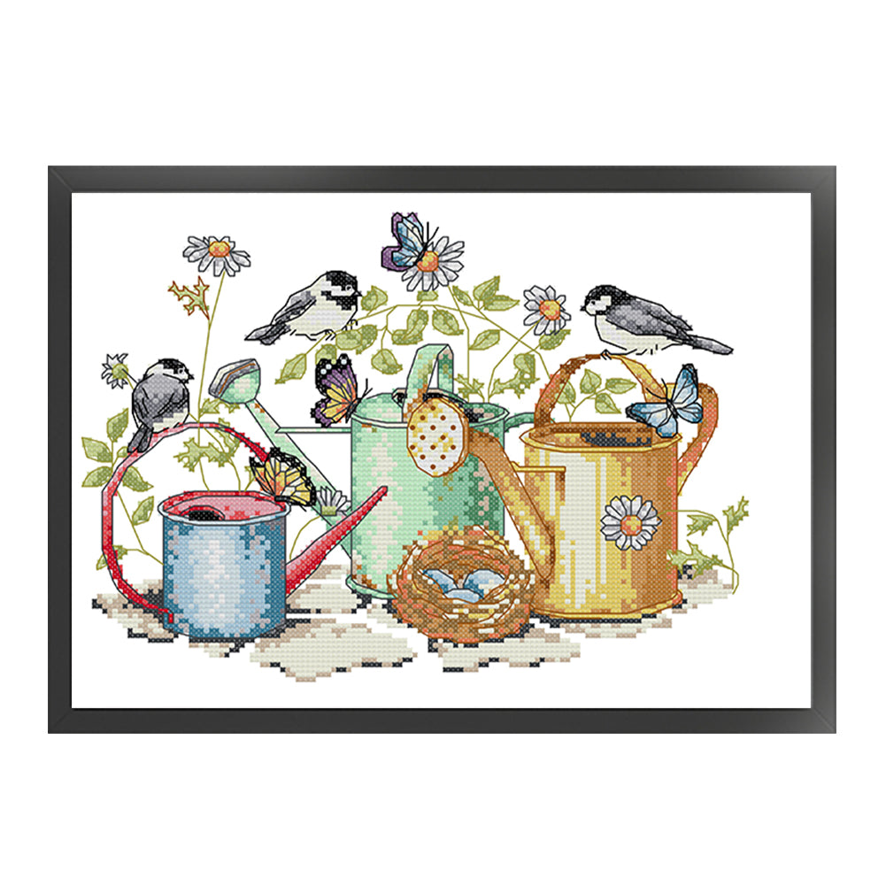 Bird And Kettle - 14CT Stamped Cross Stitch 34*26CM(Joy Sunday)