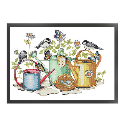 Bird And Kettle - 14CT Stamped Cross Stitch 34*26CM(Joy Sunday)