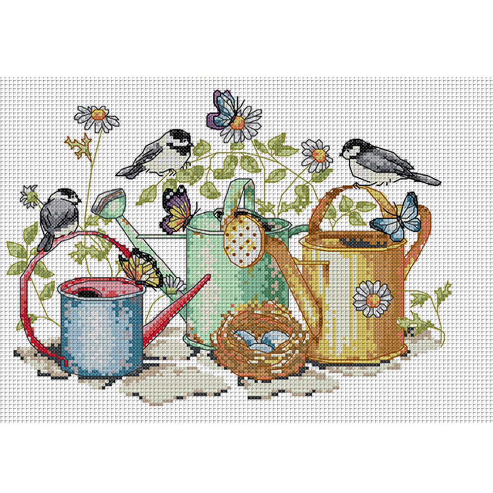 Bird And Kettle - 14CT Stamped Cross Stitch 34*26CM(Joy Sunday)