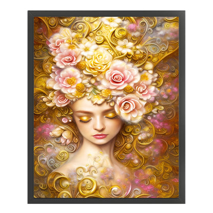 Flowers And Girl - 11CT Stamped Cross Stitch 40*50CM