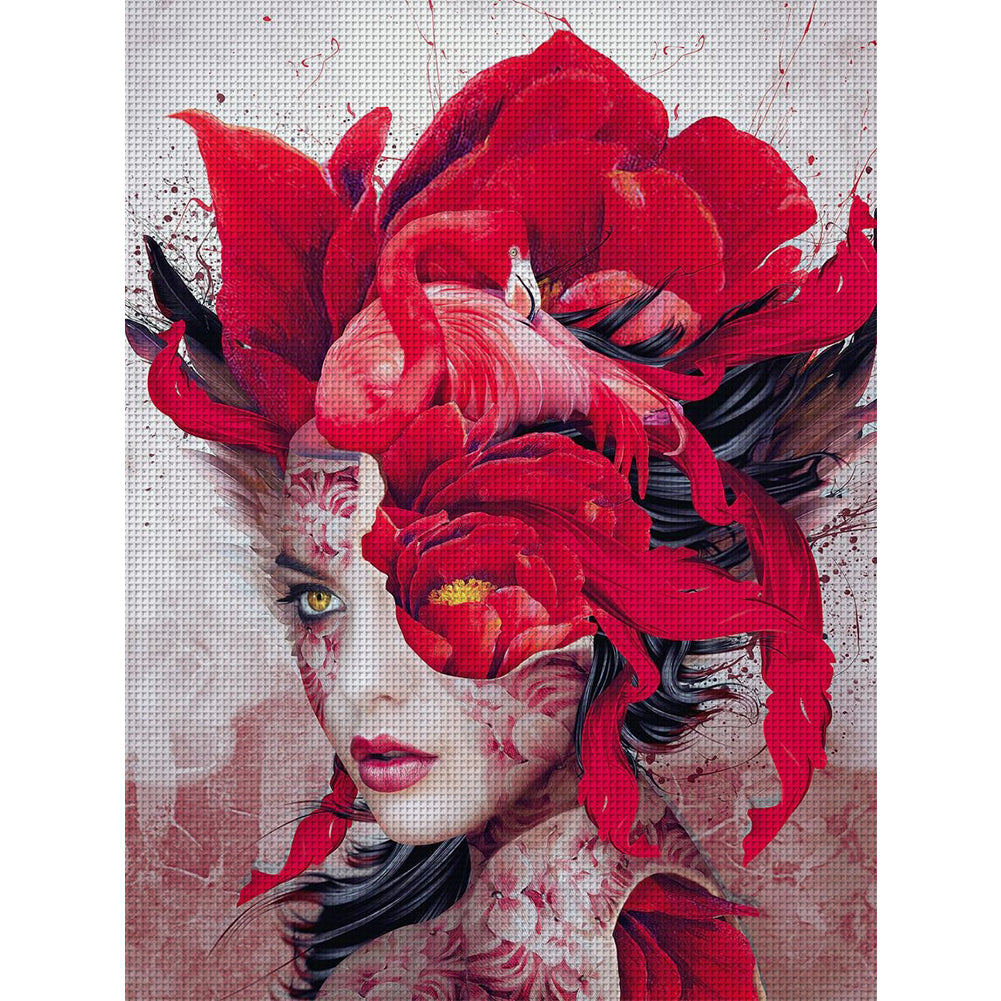 Flowers And Girl - 11CT Stamped Cross Stitch 40*56CM