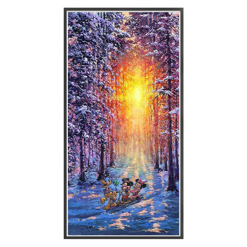 Mickey And Minnie In The Woods - 11CT Stamped Cross Stitch 44*90CM(Joy Sunday)