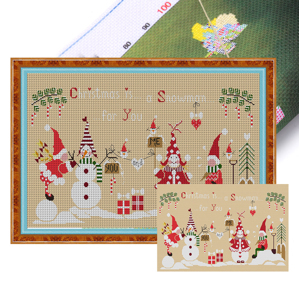 Christmas Snowman - 14CT Stamped Cross Stitch 57*36CM(Joy Sunday)