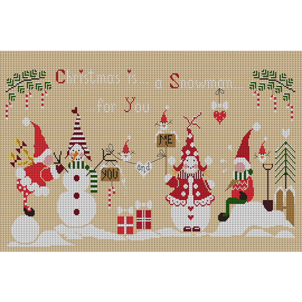 Christmas Snowman - 14CT Stamped Cross Stitch 57*36CM(Joy Sunday)