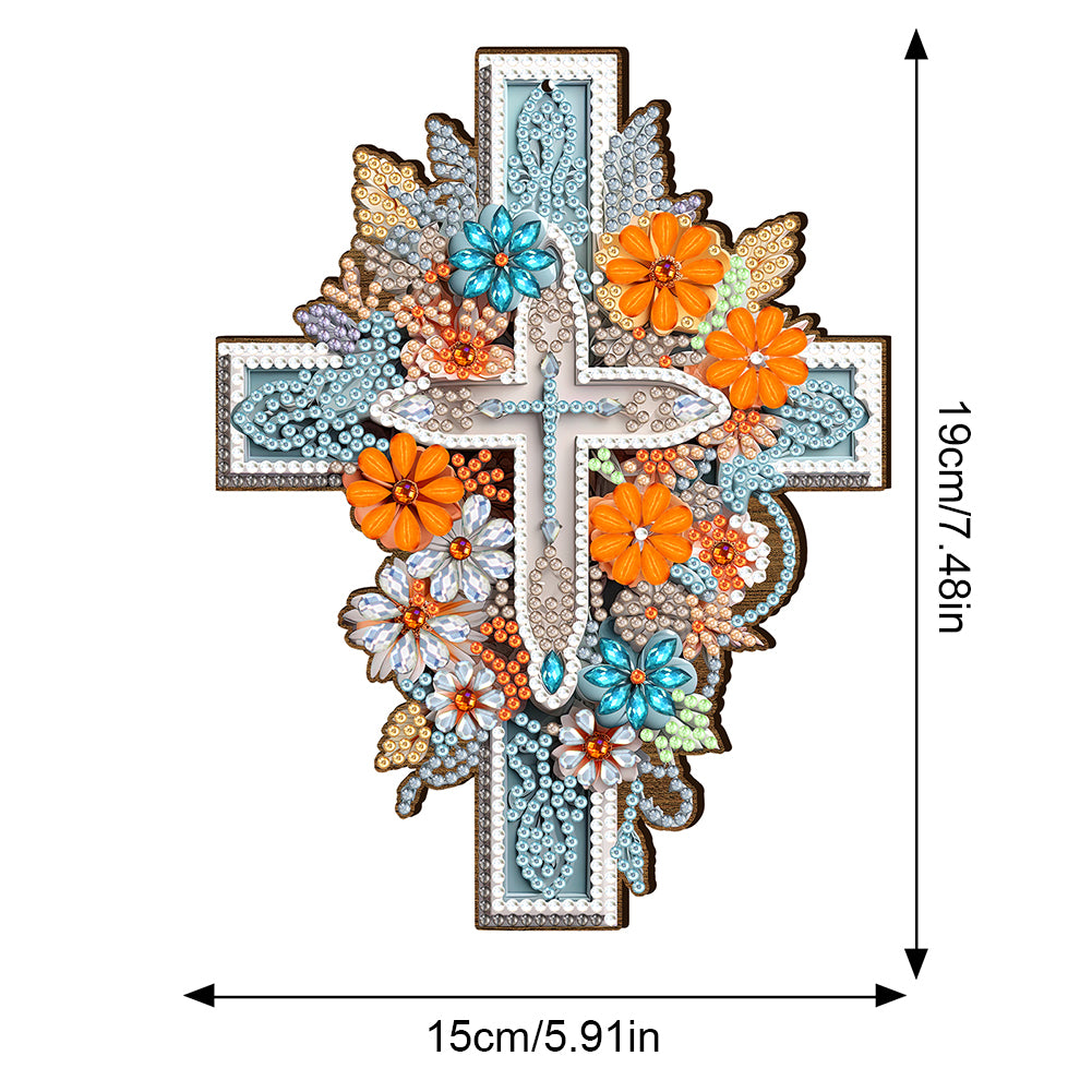 Wooden Cross 5D DIY Diamond Painting Hanging Pendant for Garden Window Decor(01)