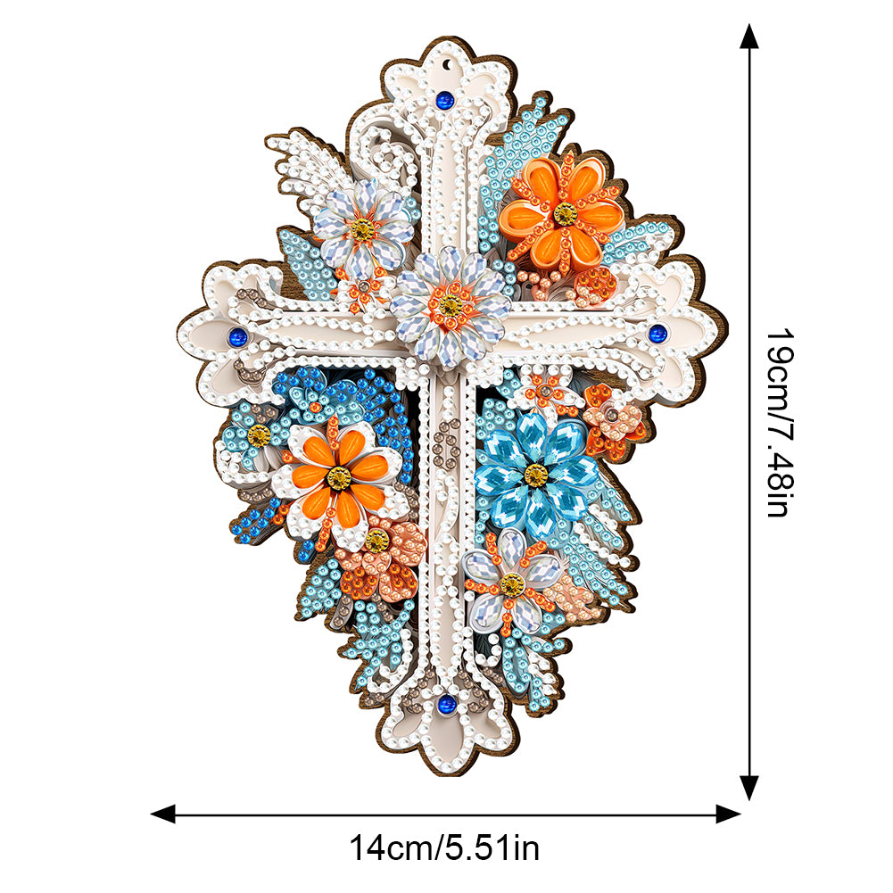 Wooden Cross 5D DIY Diamond Painting Hanging Pendant for Garden Window Decor(02)