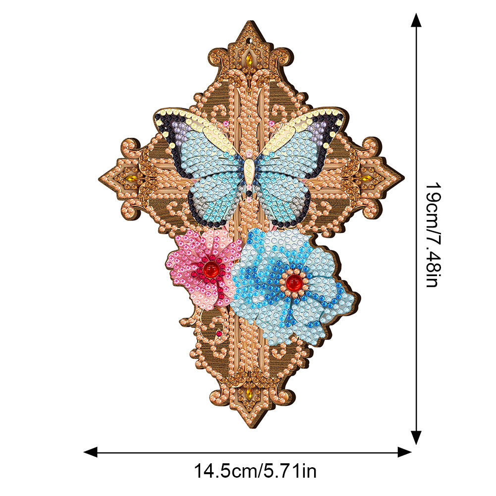 Wooden Cross 5D DIY Diamond Painting Hanging Pendant for Garden Window Decor(04)