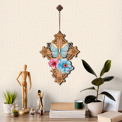 Wooden Cross 5D DIY Diamond Painting Hanging Pendant for Garden Window Decor(04)