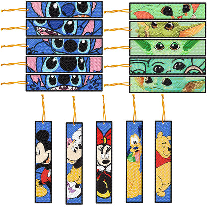 15 PCS Diamond Painting Bookmarks for Reading Lover (Cartoon Disneyland)