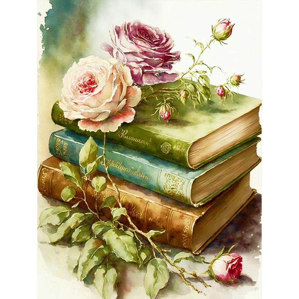 Flowers And Books - Full Round Drill Diamond Painting 30*40CM