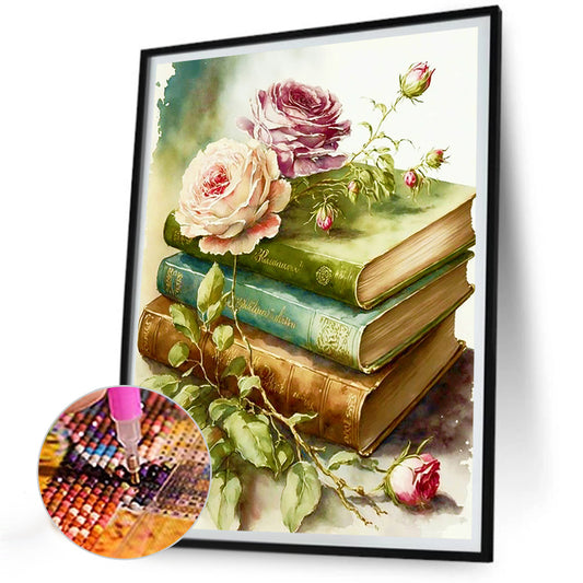 Flowers And Books - Full Round Drill Diamond Painting 30*40CM