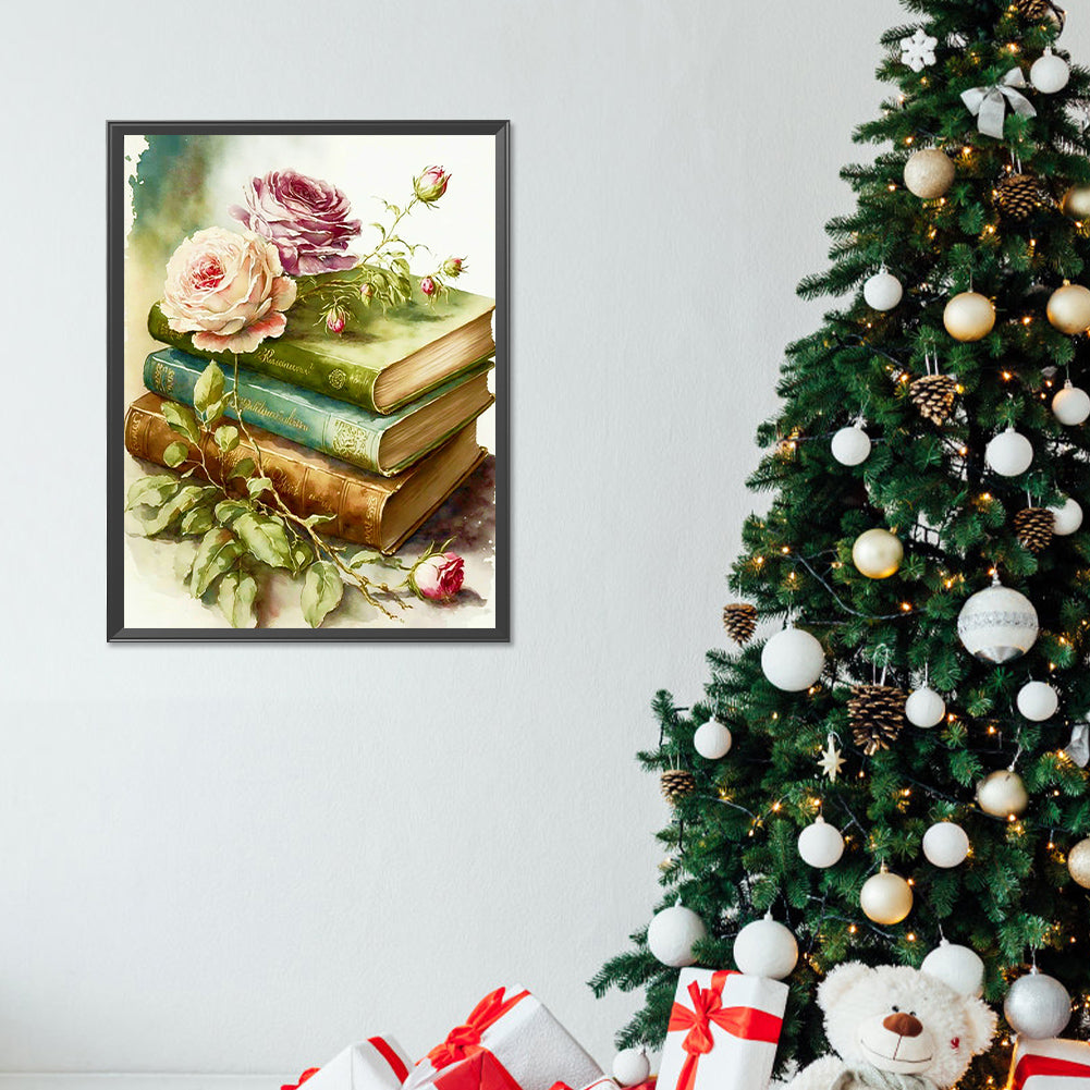 Flowers And Books - Full Round Drill Diamond Painting 30*40CM