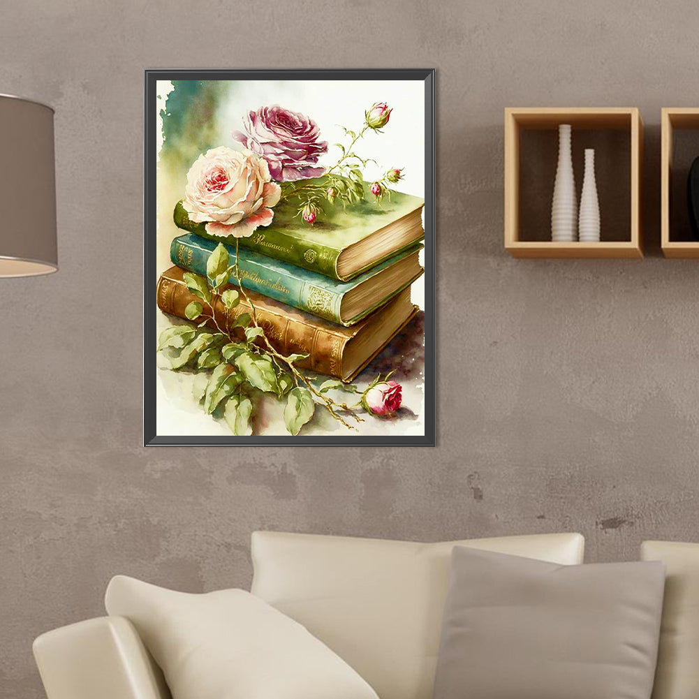 Flowers And Books - Full Round Drill Diamond Painting 30*40CM