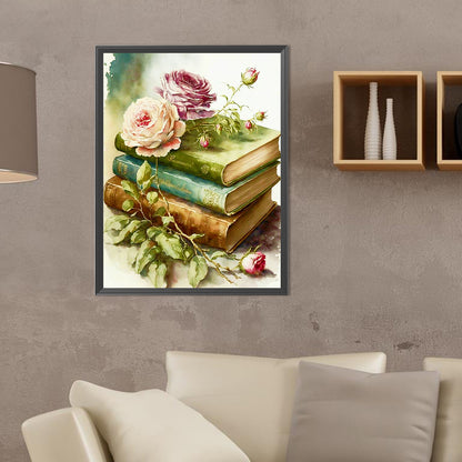 Flowers And Books - Full Round Drill Diamond Painting 30*40CM