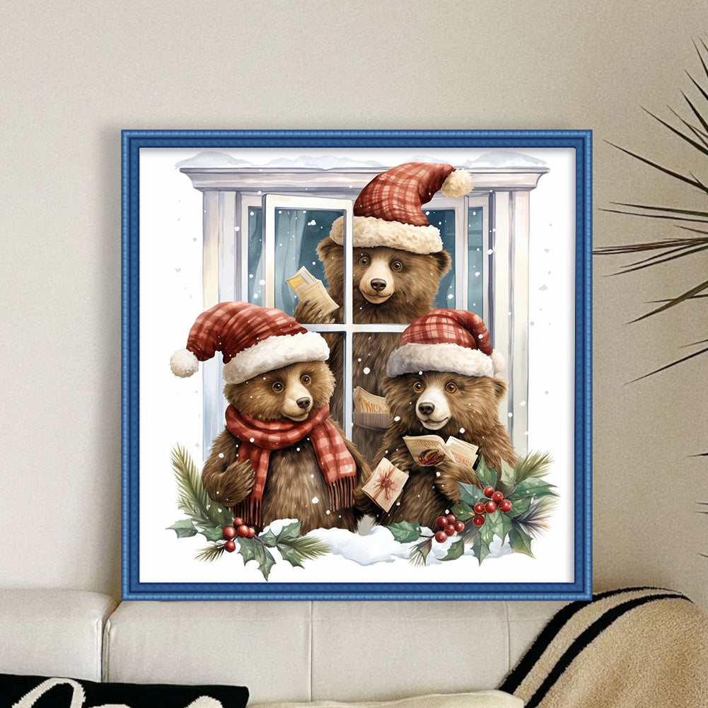 Christmas Bear - 18CT Counted Cross Stitch 30*30CM(Joy Sunday)