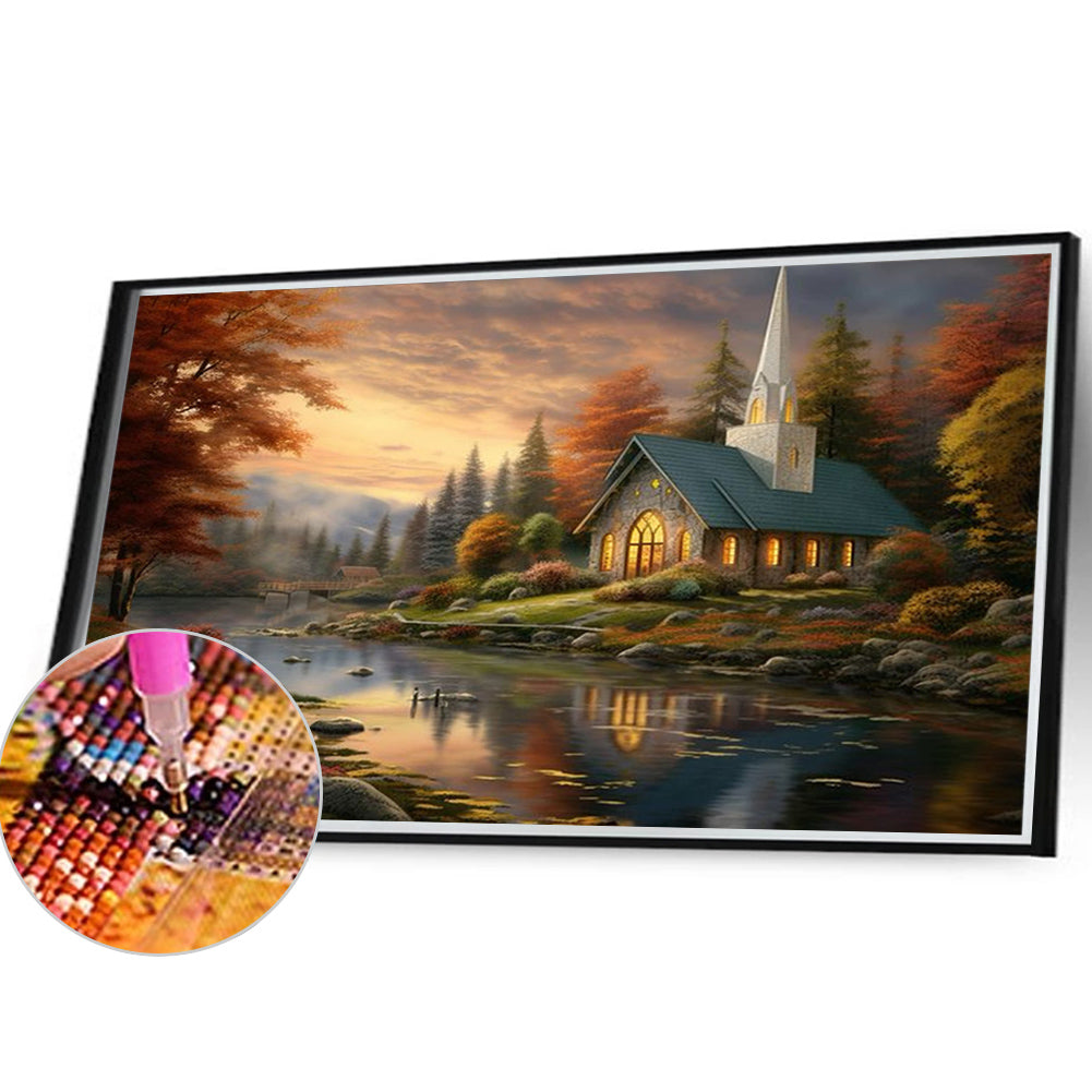 Village Church - Full Round Drill Diamond Painting 40*30CM