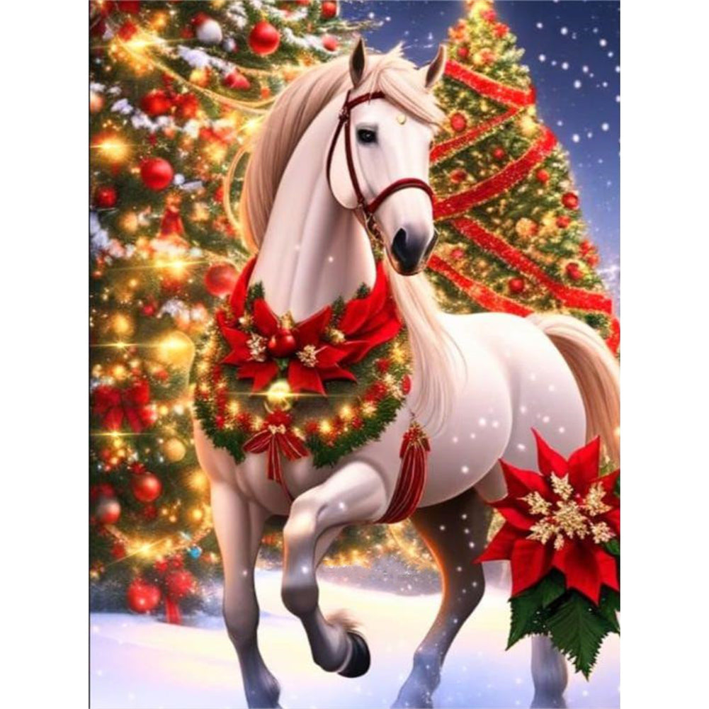 Christmas White Horse - Full Round Drill Diamond Painting 30*40CM