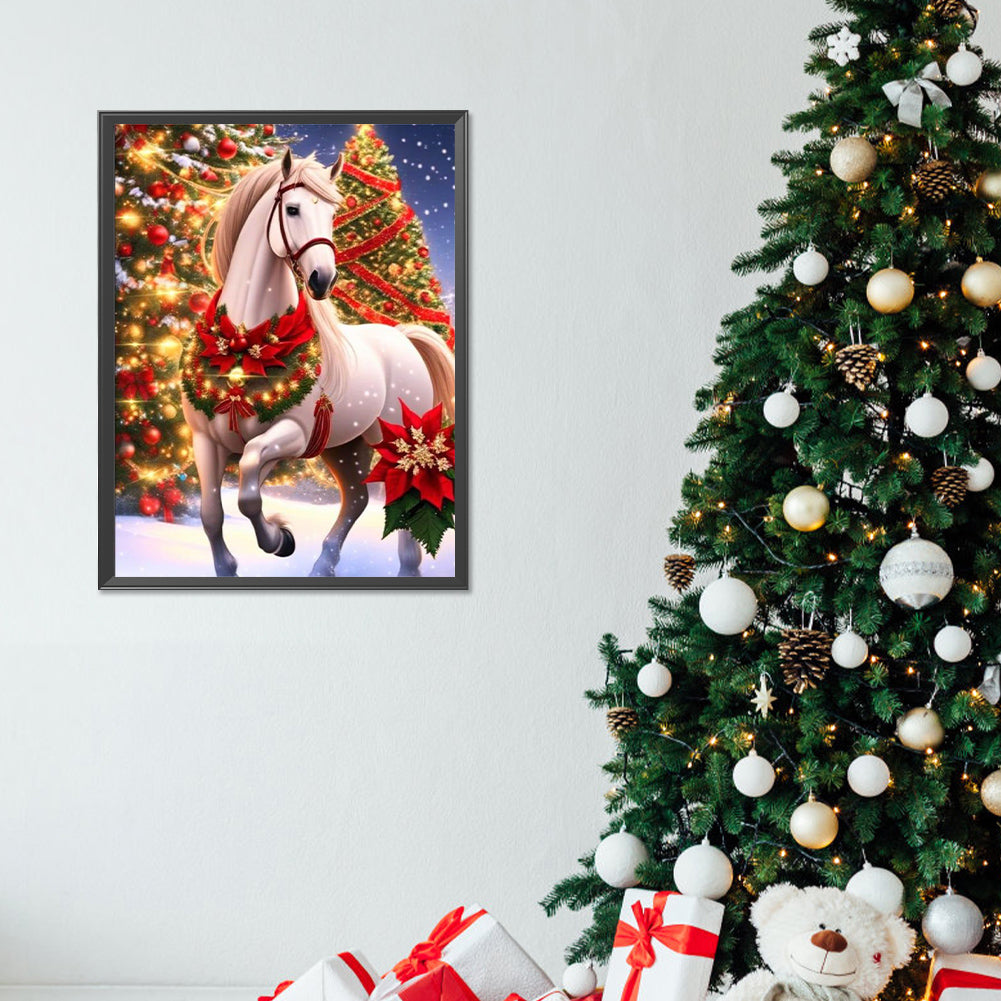 Christmas White Horse - Full Round Drill Diamond Painting 30*40CM