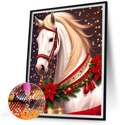 Christmas White Horse - Full Round Drill Diamond Painting 30*40CM