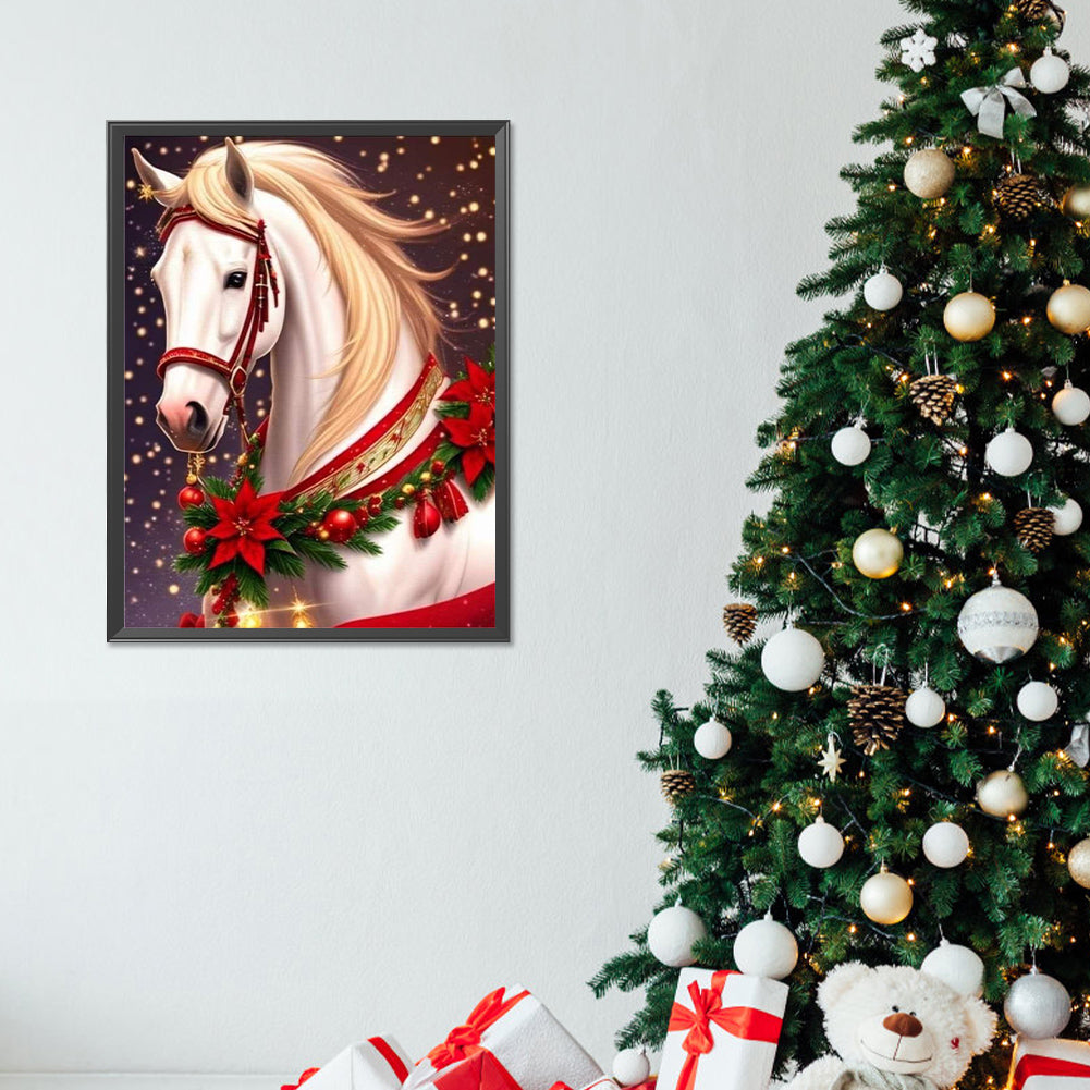 Christmas White Horse - Full Round Drill Diamond Painting 30*40CM