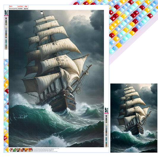 Sea Sailing Boat - Full Square Drill Diamond Painting 50*70CM