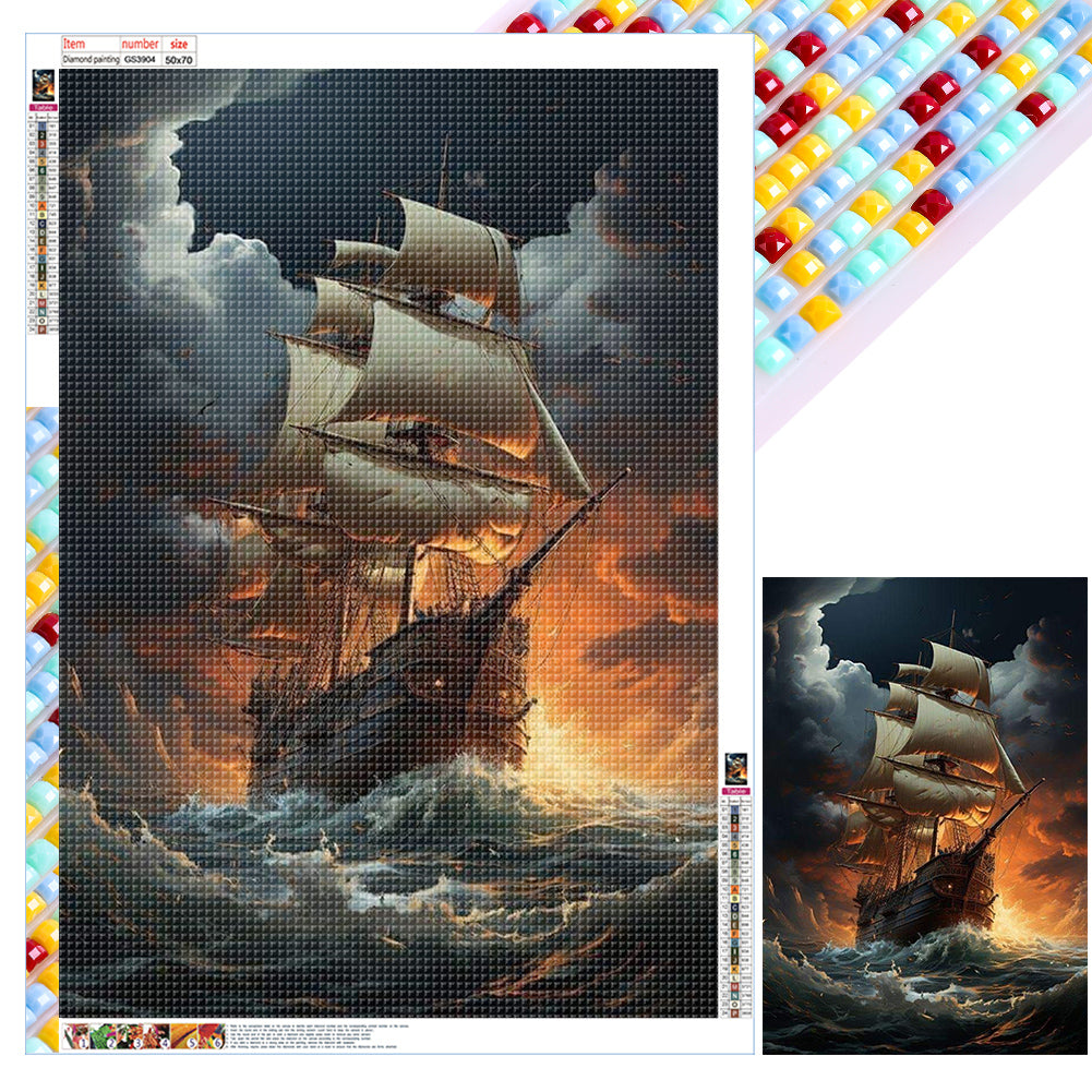 Sea Sailing Boat - Full Square Drill Diamond Painting 50*70CM