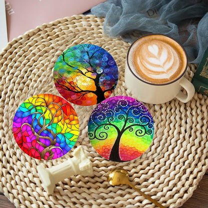 8 PCS Acrylic Diamond Painting Art Coaster Kit with Holder (Rainbow Tree)