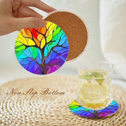 8 PCS Acrylic Diamond Painting Art Coaster Kit with Holder (Rainbow Tree)