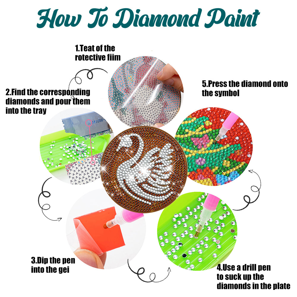 8 PCS Acrylic Diamond Painting Art Coaster Kit with Holder for Beginner (Coffee)