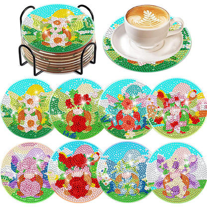 8 PCS Acrylic Diamond Painting Art Coaster Kit with Holder (Garden Gnome)